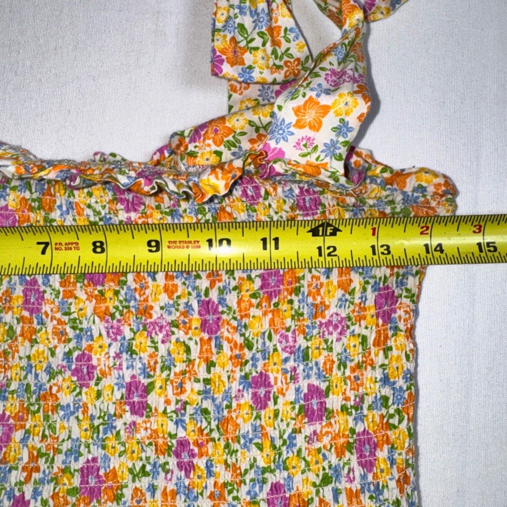 Flying Tomato Floral Smocked Maxi Dress Tie Shoulder Cotton Multi Color M Tiered - Picture 7 of 9